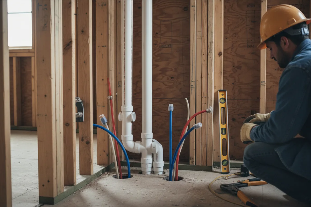 Drain and supply rough-in during Leak Detection in Escondido